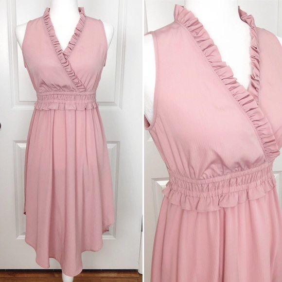 LOFT Dresses & Skirts - Loft Outlet | Sleeveless Pink Dress Ruffle V XS